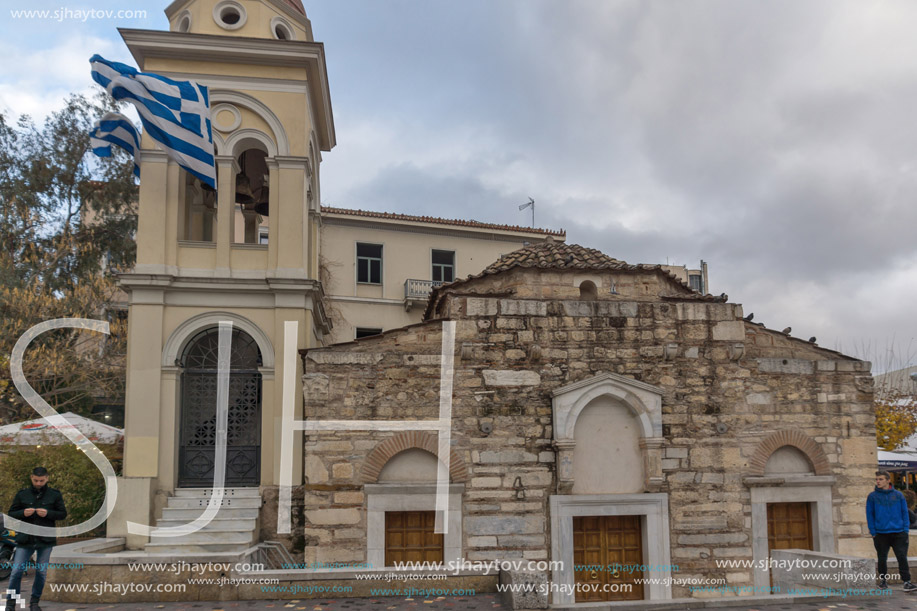 ATHENS, GREECE - JANUARY 20 2017:  Panorama of Monastiraki square, Athens, Attica, Greece